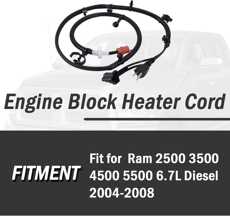 Xiaoyudou Engine Block Heater Cord Compatible with 2014-2018 Dodge Ram 6.7L Cummins Diesel 2500 3500 4500 5500 Replace 68223419AA - Image 2